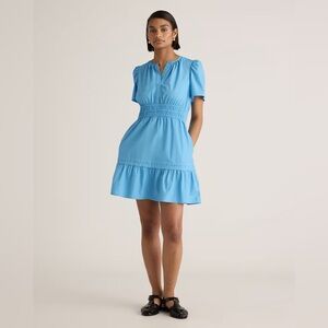 Quince Blue Organic Cotton Smocked Waist Mini Dress Size L